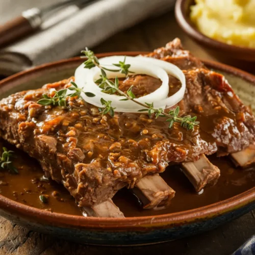 Slow-cooked beef country ribs with beef broth recipe