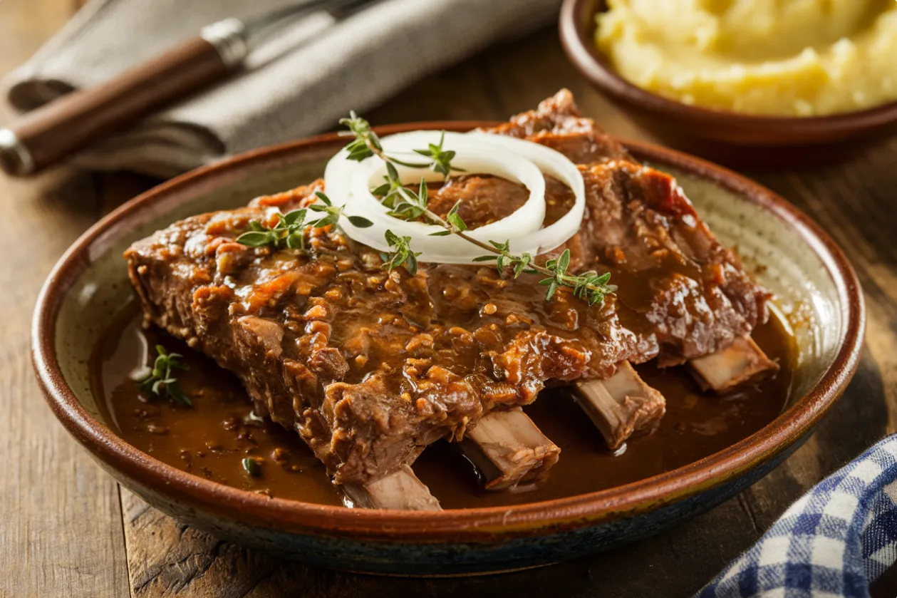 Slow-cooked beef country ribs with beef broth recipe