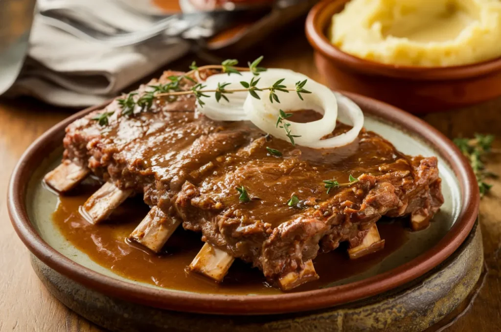 Slow-cooked beef country ribs with beef broth recipe