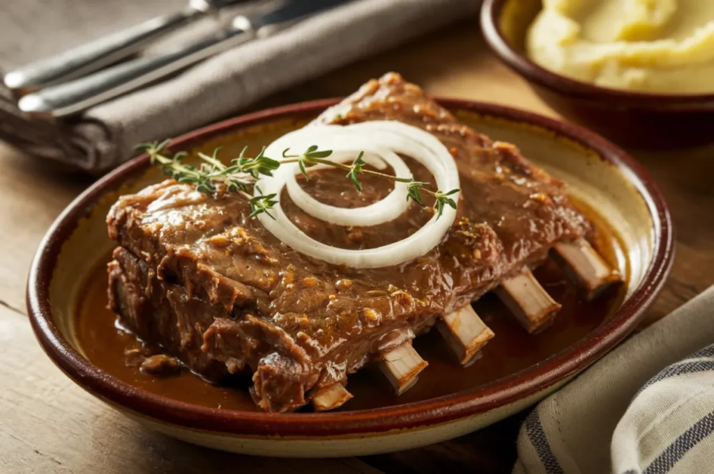 Slow-cooked beef country ribs with beef broth recipe