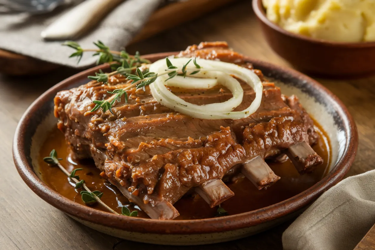 Slow-cooked beef country ribs with beef broth recipe