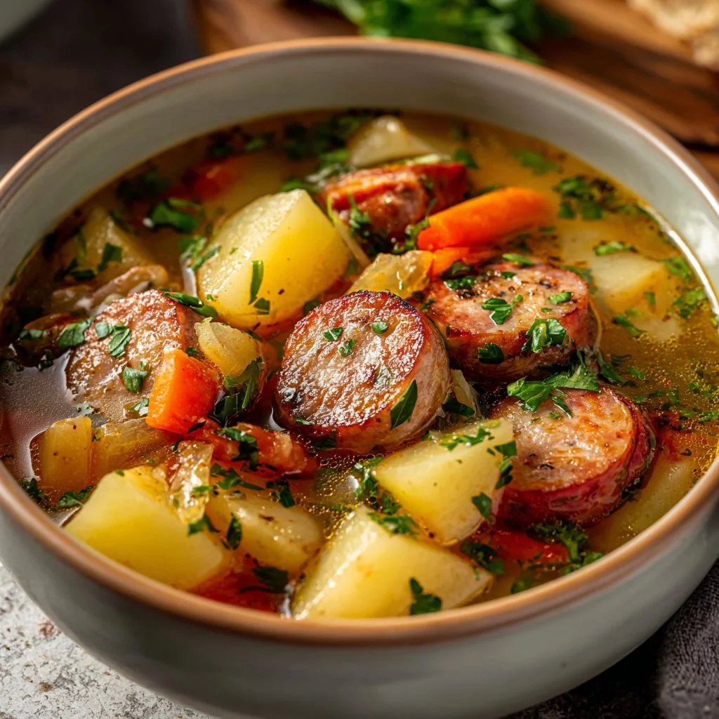 Creamy Cajun Potato Soup garnished with herbs and spices