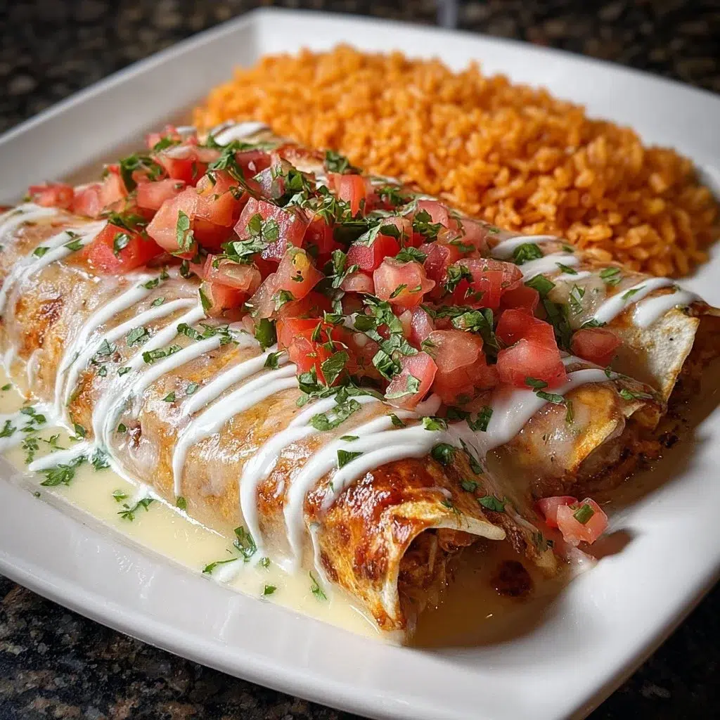 Delicious Cheese Chicken Enchiladas topped with cheese and fresh ingredients