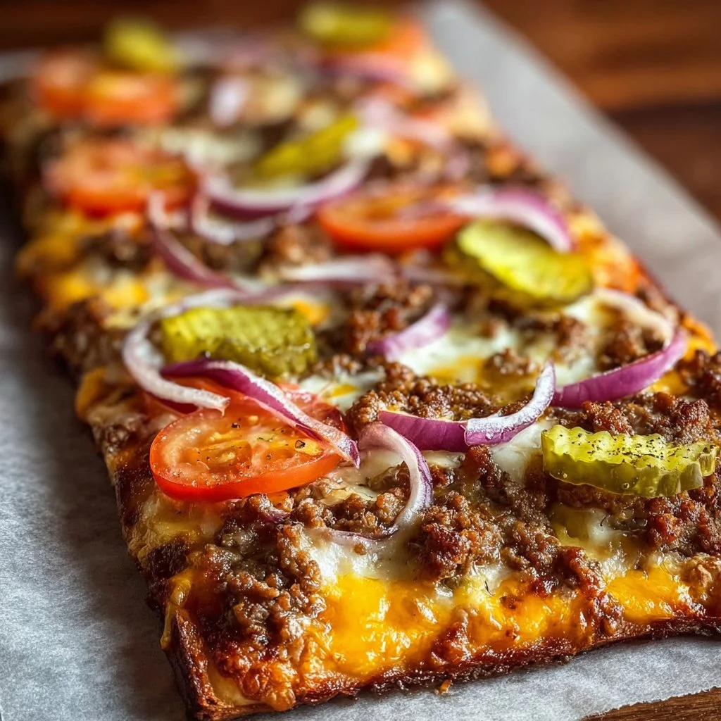 Cheeseburger Flatbreads 1 Delicious cheeseburger flatbreads topped with ground beef and cheese