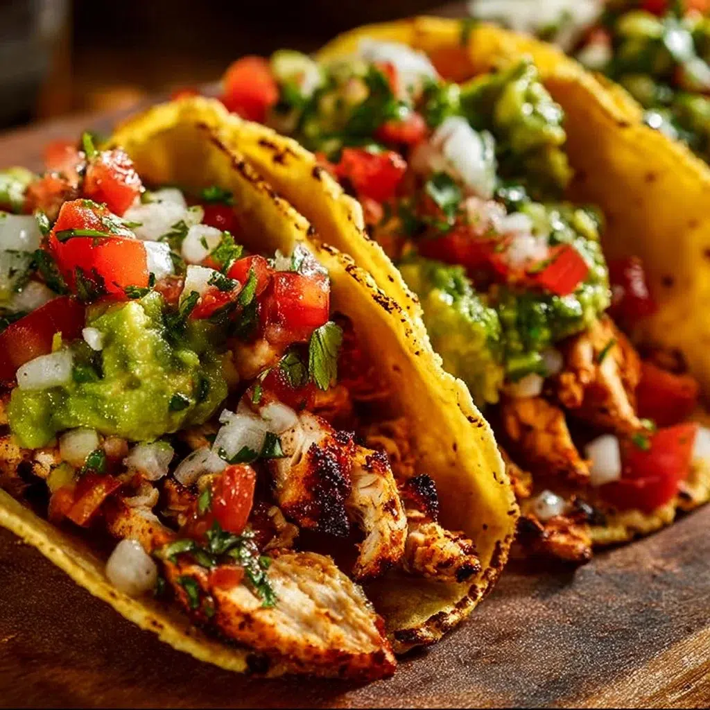 Delicious Chicken Street Tacos garnished with fresh cilantro and lime