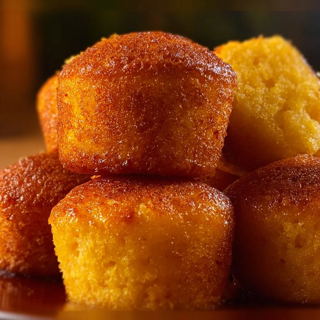 Golden crispy Cornbread Poppers served with dipping sauce