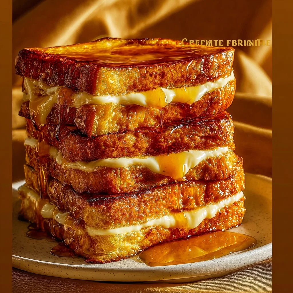 Plate of crème brûlée French toast topped with caramelized sugar and fresh berries