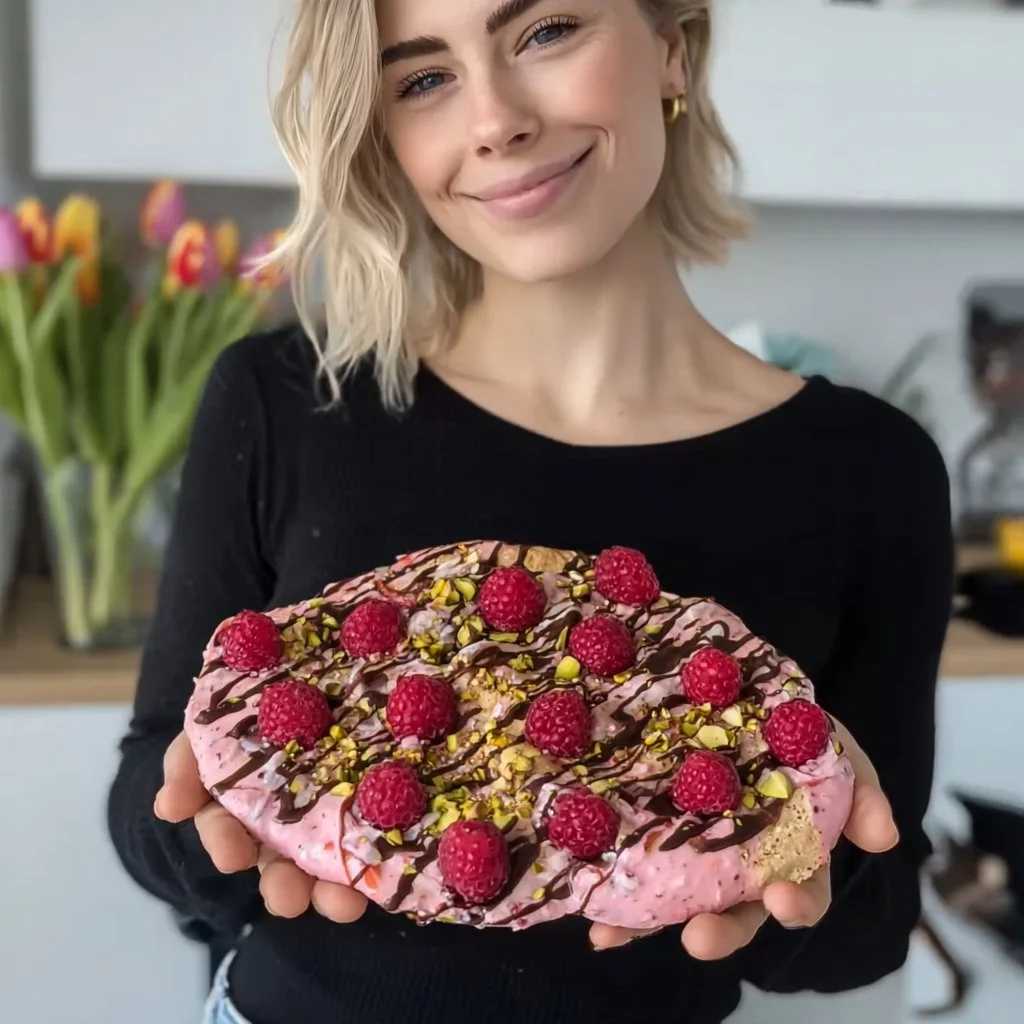 Healthy Raspberry Yogurt Bark 1 Healthy raspberry yogurt bark topped with fresh raspberries and nuts