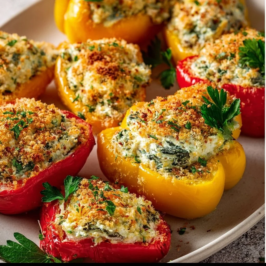 Herby Ricotta Stuffed Peppers 1 Herby ricotta stuffed peppers filled with fresh herbs and cheese