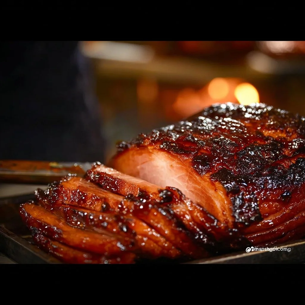 A perfectly cooked ham ready to be served for a delicious meal.