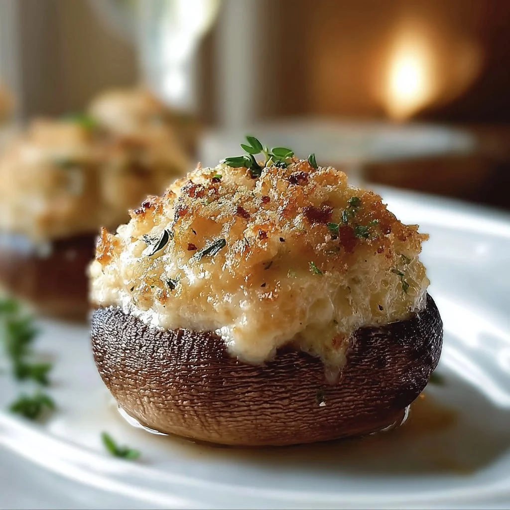 Delicious crab-stuffed mushrooms served on a platter