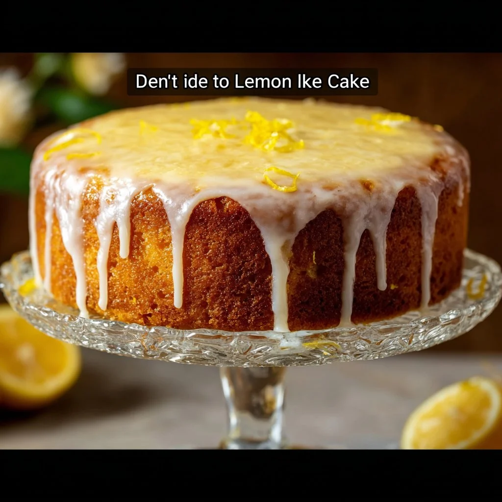 Deliciously moist lemon cake decorated with lemon slices and creamy icing.
