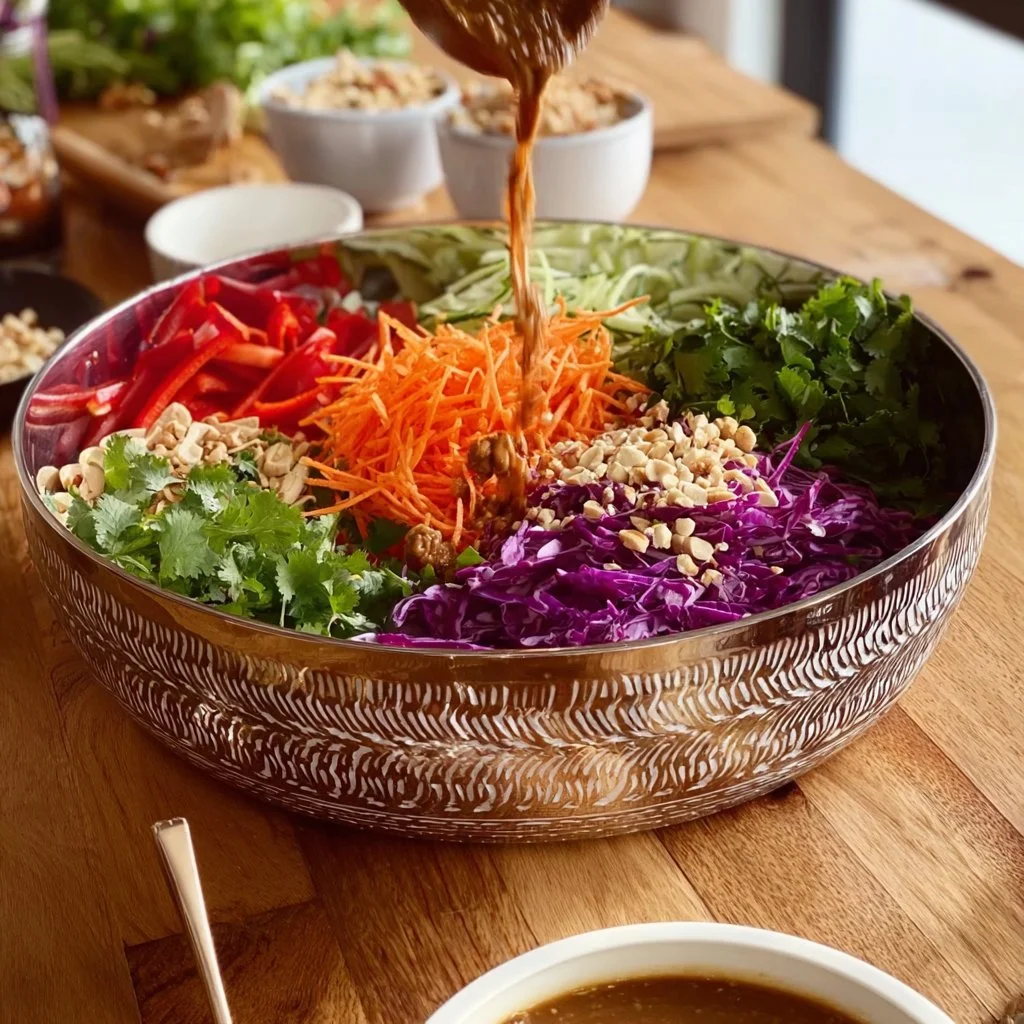 A colorful and hearty salad as a centerpiece dish, showcasing vibrant vegetables and toppings.