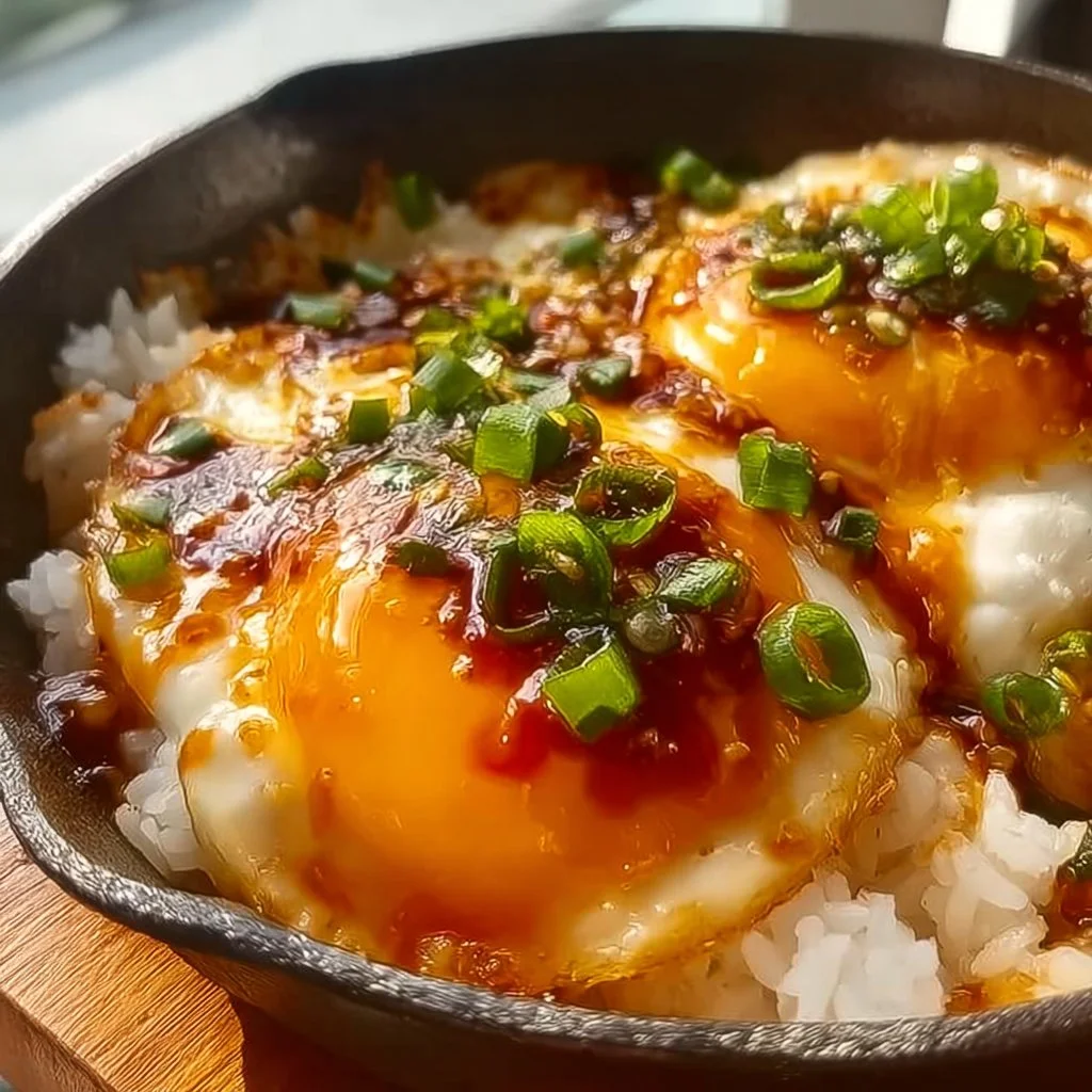 Delicious and spicy fried eggs served on a plate.