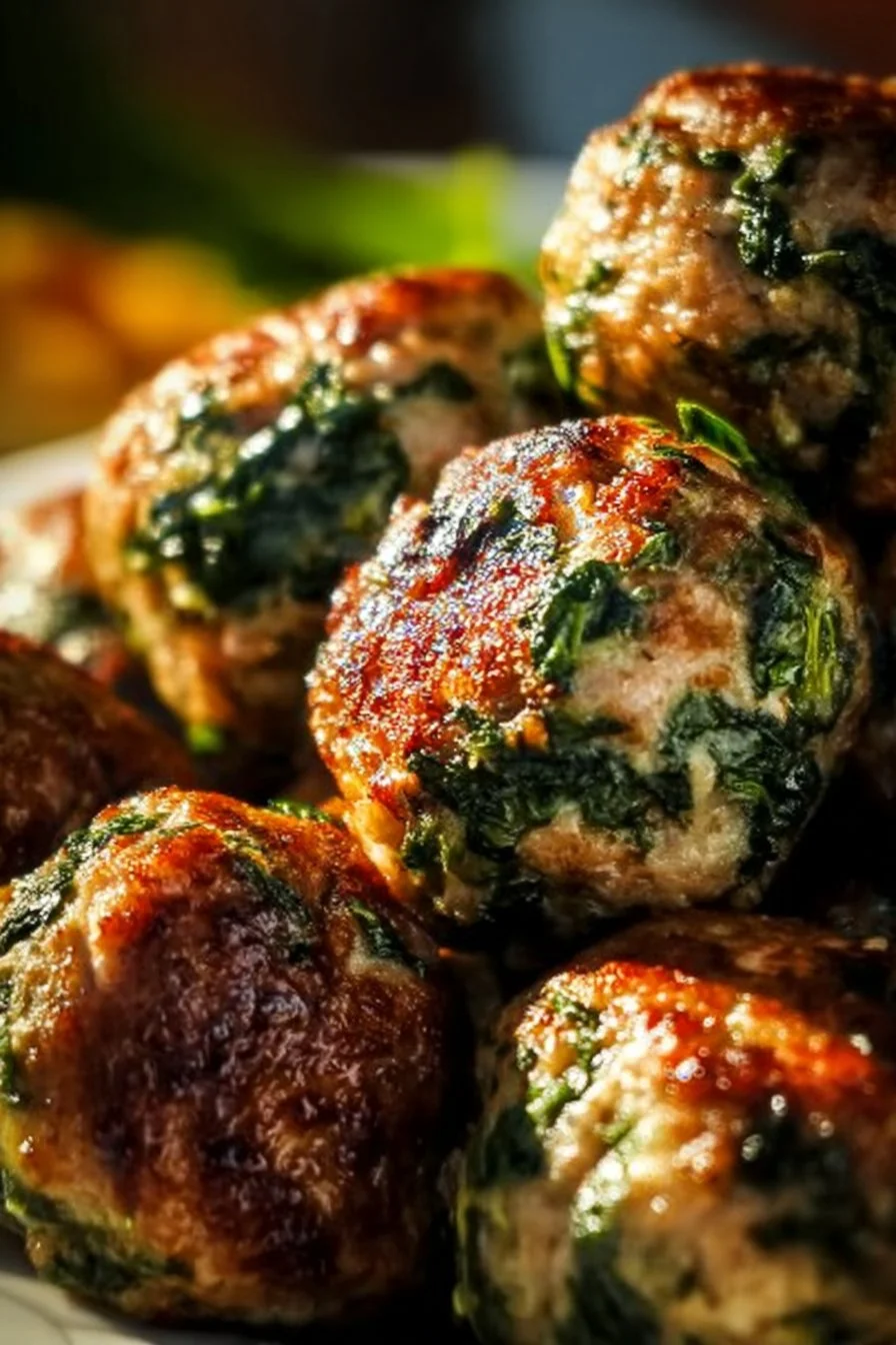 Spinach Garlic Meatballs Recipe Everyone Will Love 1 Delicious spinach garlic meatballs served on a plate with fresh herbs