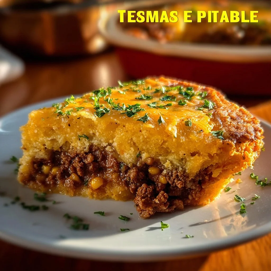 Delicious Tex-Mex Beef and Cornbread Casserole served in a dish