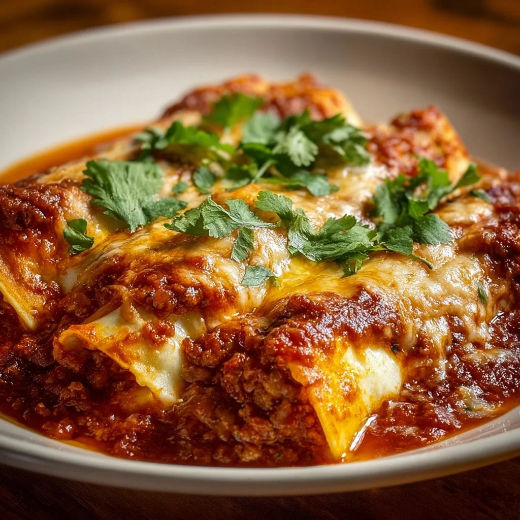 Tex-Mex Beef Enchiladas 1 Delicious Tex-Mex Beef Enchiladas served with garnishes