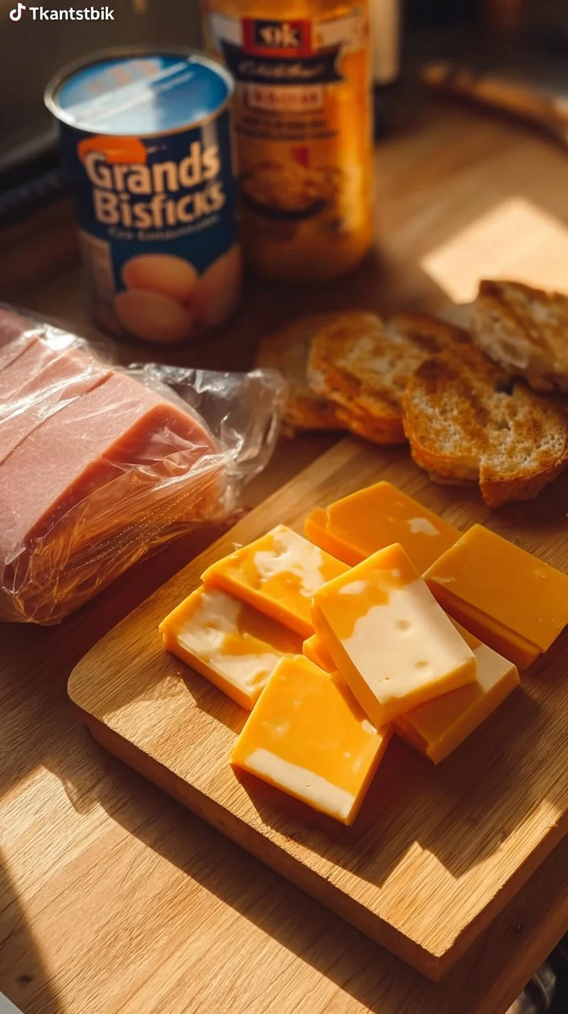 Air fryer ham and cheese stuffed biscuits golden and flaky