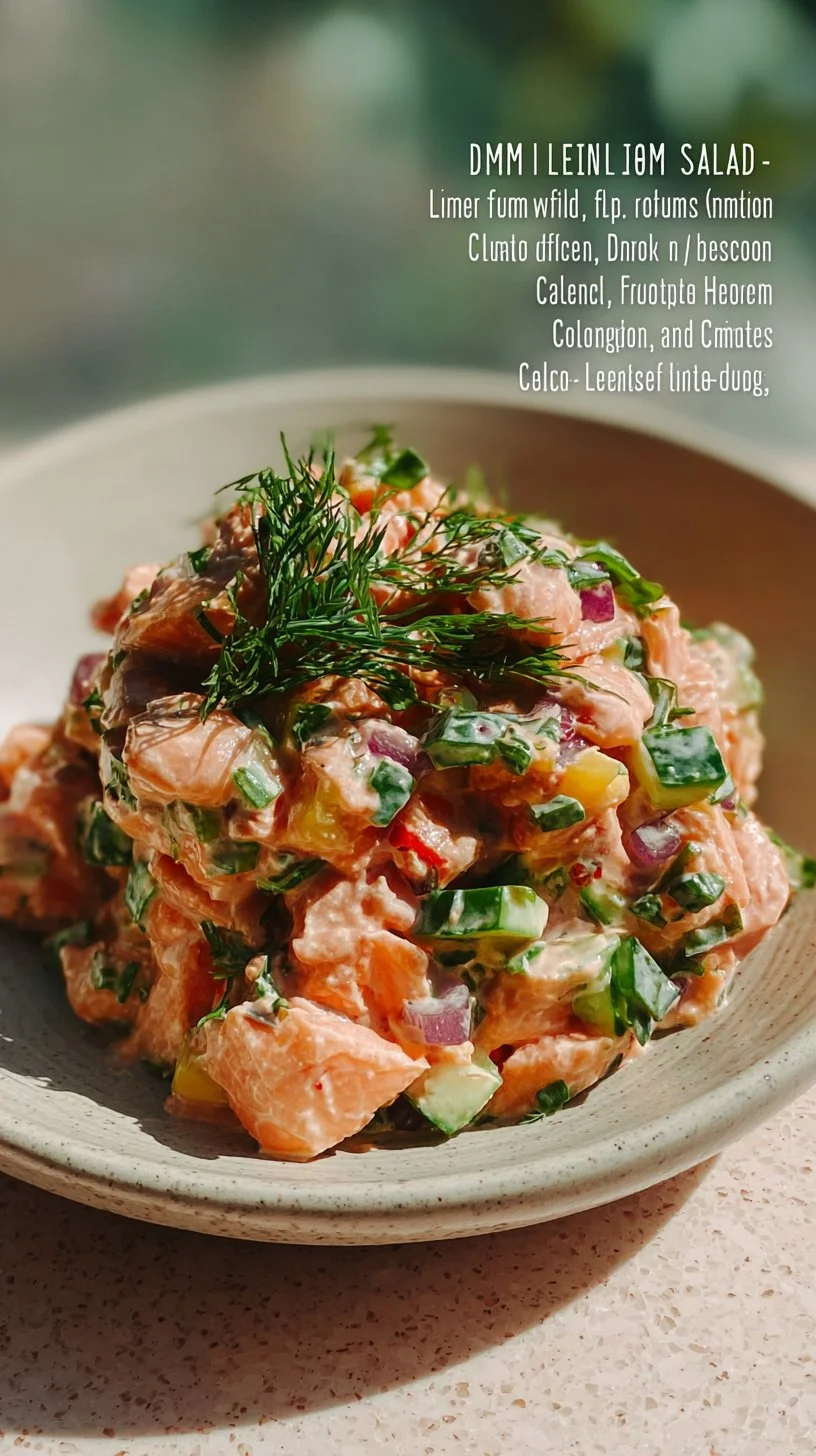 Healthy canned salmon salad with fresh vegetables in a bowl