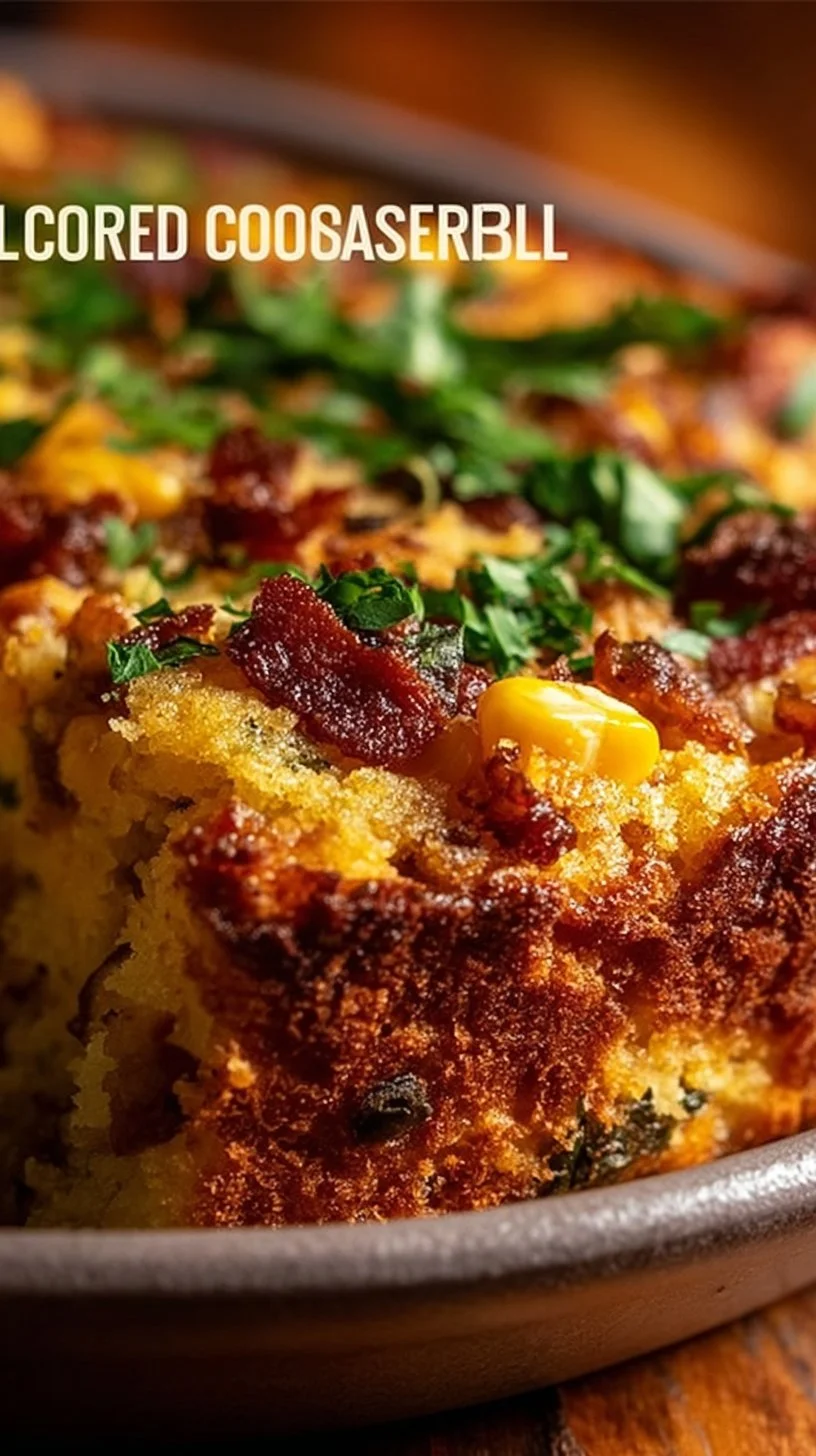 Hearty Southern loaded cornbread casserole, a comforting and delicious dish