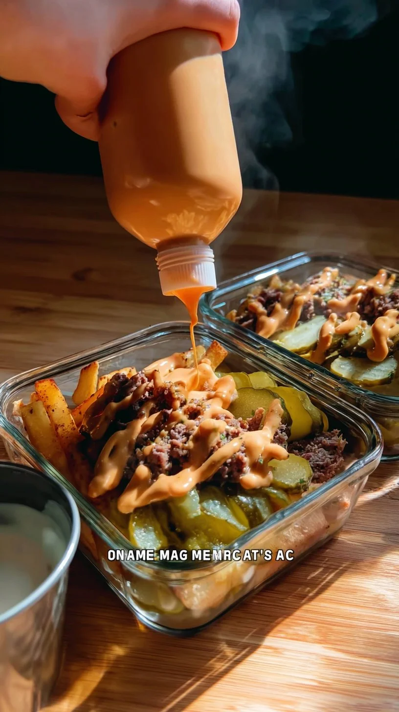 High-protein cheeseburger bowls filled with beef, veggies, and toppings