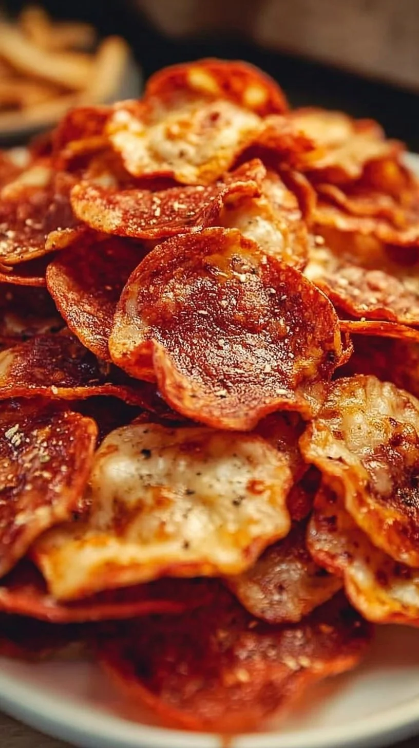 Crunchy Pepperoni Pizza Chips perfect for snacking and pizza lovers.