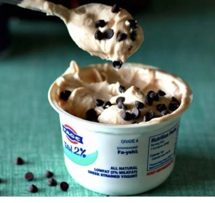 Healthy Greek yogurt cookie dough topped with nuts and chocolate chips