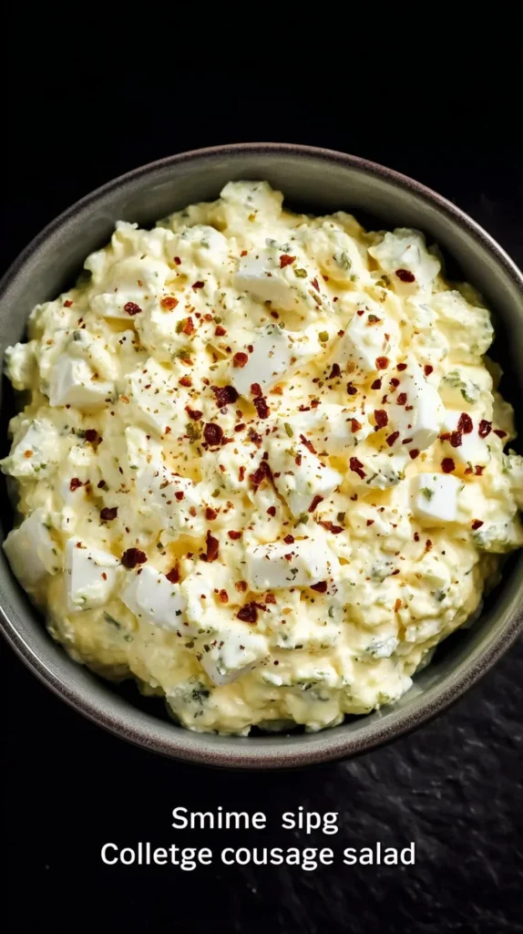 Classic egg salad in a bowl garnished with fresh herbs