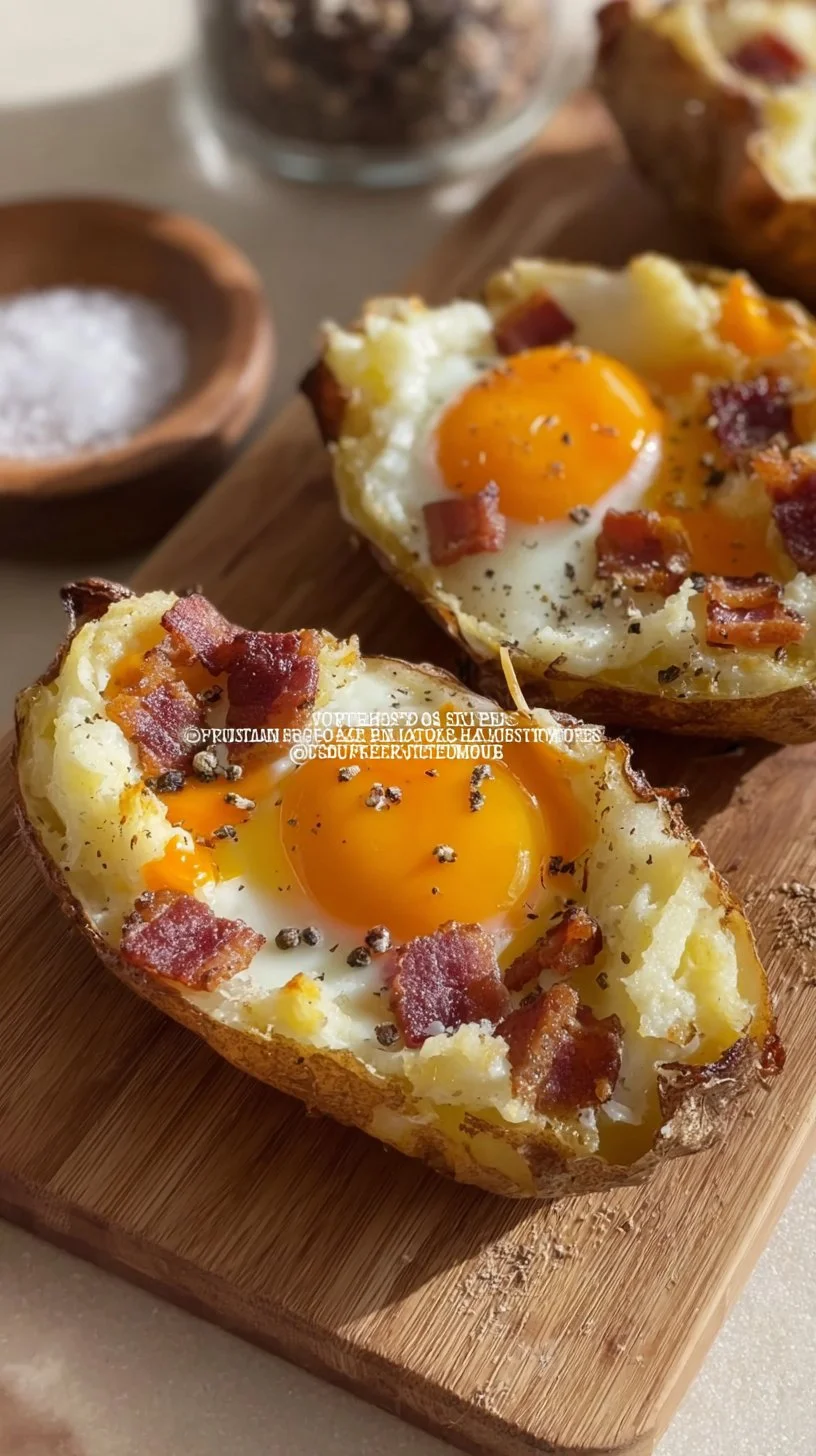 Twice baked potato breakfast topped with cheese and chives