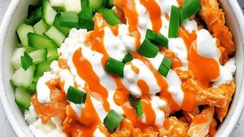 Buffalo Chicken Cottage Cheese Bowl with vibrant ingredients for a healthy meal