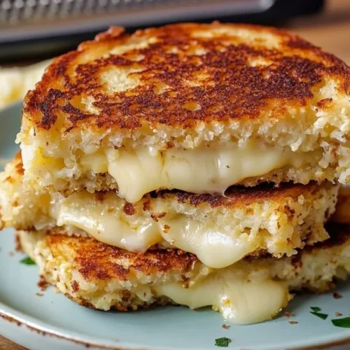 Delicious cauliflower grilled cheese sandwich with golden melted cheese