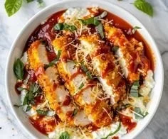 Chicken Parm Cottage Cheese Bowl with fresh ingredients and herbs