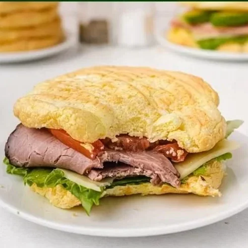 Fluffy cloud bread served on a plate, keto-friendly recipe