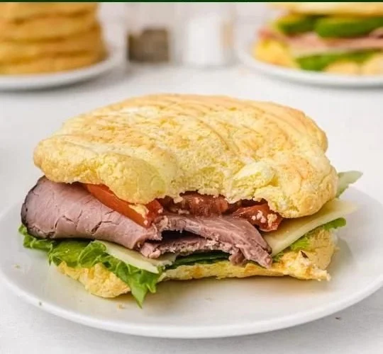Fluffy cloud bread served on a plate, keto-friendly recipe