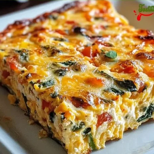 Healthy cottage cheese and veggie bake served on a plate