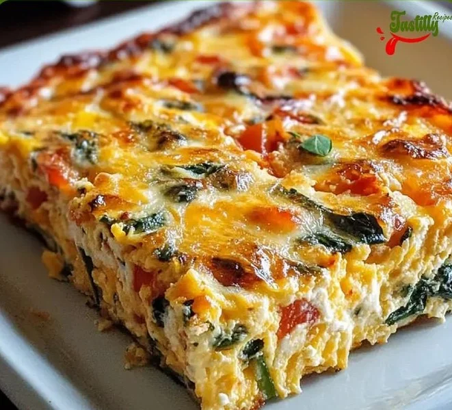 Healthy cottage cheese and veggie bake served on a plate