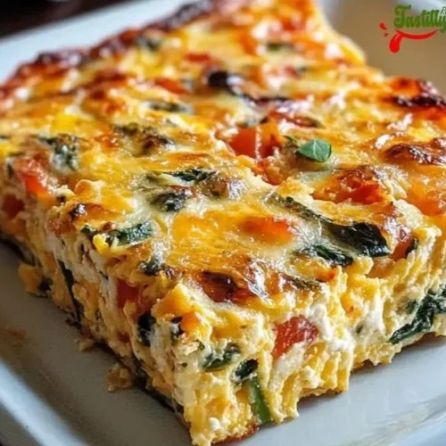 Cottage Cheese and Veggie Bake 2 Cottage cheese and veggie bake served in a dish, topped with fresh herbs.