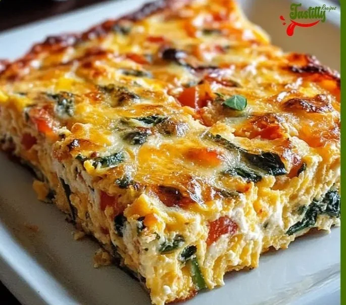 Cottage Cheese and Veggie Bake 1 Cottage cheese and veggie bake served in a dish, topped with fresh herbs.