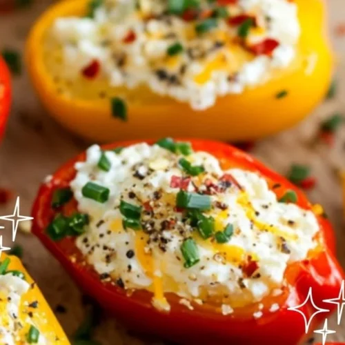 Cottage Cheese-Stuffed Mini Peppers 2 Colorful mini peppers stuffed with cottage cheese and herbs for a healthy snack