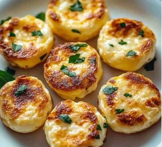 Delicious cottage cheese egg bites served on a plate with herbs and vegetables