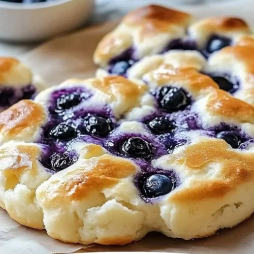 Fluffy cottage cheese blueberry bake fresh out of the oven.