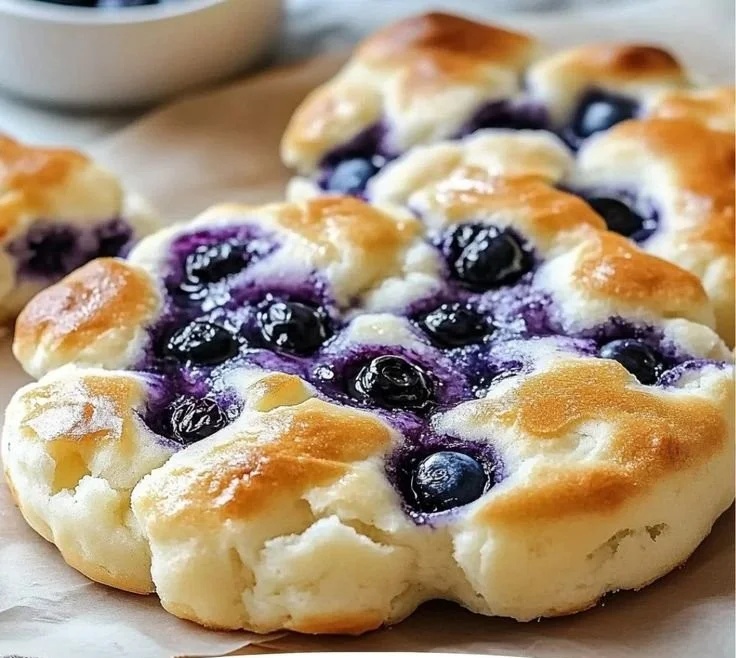 Fluffy cottage cheese blueberry bake fresh out of the oven.