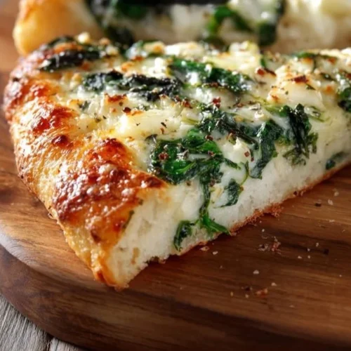 Garlic and spinach white pizza on cottage cheese crust, a healthy pizza option