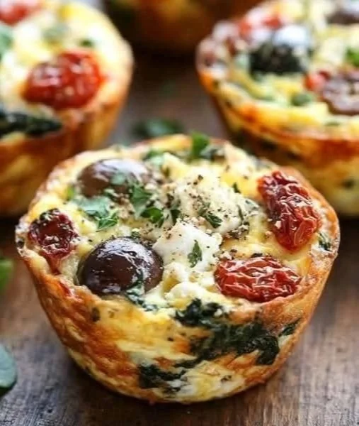 Mediterranean egg muffins with sun-dried tomatoes and Kalamata olives
