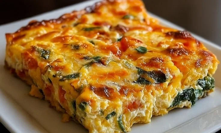 Delicious breakfast casserole with cottage cheese and vegetables for a healthy brunch