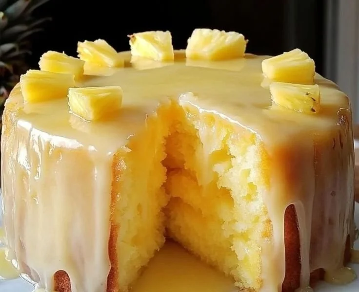 Pineapple Juice Cake 1 Moist and delicious Pineapple Juice Cake topped with fresh pineapple slices