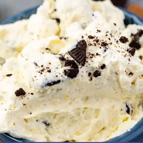 Delicious Oreo Fluff dessert topped with chocolate and cookies, showcasing protein-rich ingredients