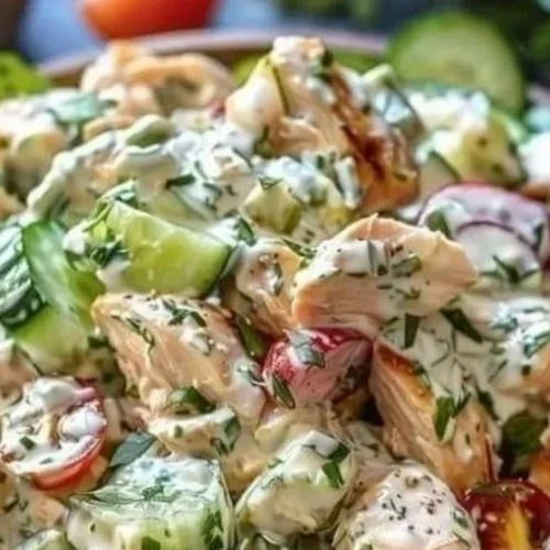 Tzatziki Chicken Salad with fresh vegetables and creamy dressing